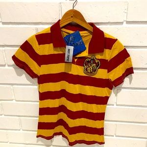 Women’s Harry Potter Red And Gold Striped Polo With Clip-on Tie Size M